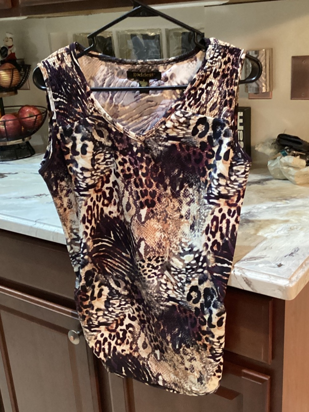 Goddess Mixed Animal Print V-Neck Sleeveless Tank in Brown and Tan